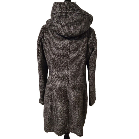WOMENS COLE HAAN SIGNATURE WOOL BLEND COAT BLACK GREY WITH HOOD SZ 8 NEW - Picture 4 of 8